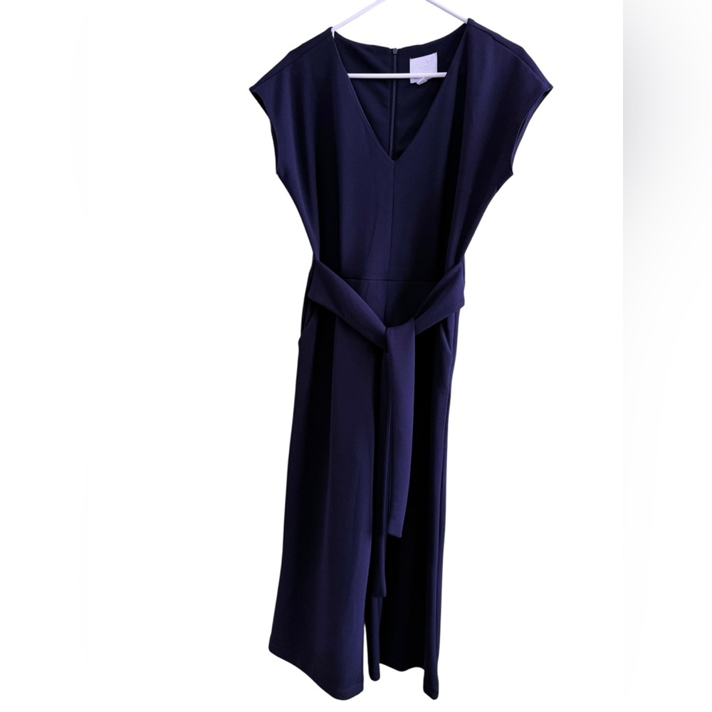 Anthropologie Ett:twe navy blue jumpsuit V-neck sleeveless attached belt M - Picture 2 of 12
